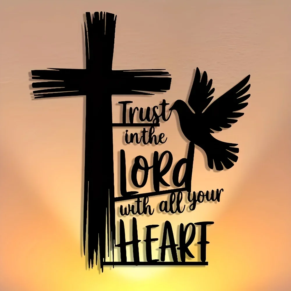 1pc Elegant Metal Wall Art - Black Cross and Dove Design | Ideal for Home & Office Decor, Perfect Gift for Housewarming
