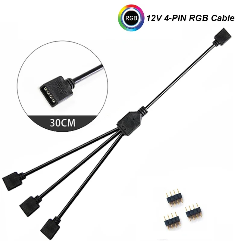 12v/4pin 5v/cabo do adaptador da extensão do rgb da aura de 3 pinos, placa-mãe a 2 ou 3 4 conecta a tira clara do diodo emissor de luz do cubo f do divisor do pc