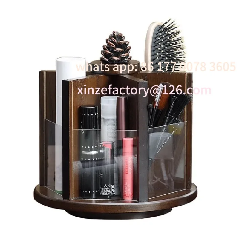 

Customizable Cosmetics rack storage box American desktop dresser retro skin care products Chinese wooden rotating storage rack