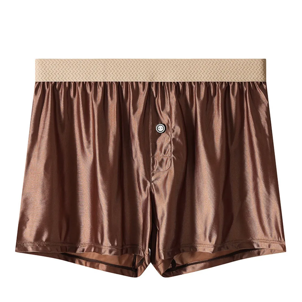 Men Ice Silk Smooth Solid Boxer Shorts Fly Open Loose Home Wear Underwear Ultra-thin Breathable Comfortable Trunks