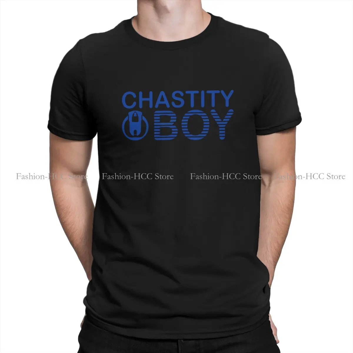 Chastity Boy Blue Label Round Collar TShirt BDSM Basic Polyester T Shirt Men Tops New Design