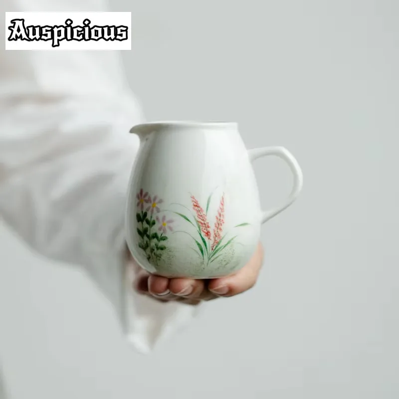 

200ml Hand-painted Reed Ceramic Tea Pitcher Sprinkling Green Dragon Egg Justice Cup Household Divide Tea Coffee Tool Kung Fu Tea