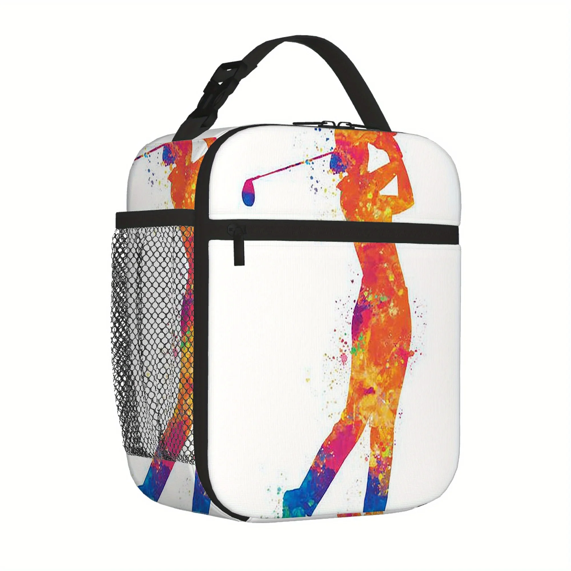 1pc, Colorful Golfer Silhouette in Action. Printed Thermal Bag, Insulation Bag, Insulated Bag. Not for Food Contact. Suitable fo