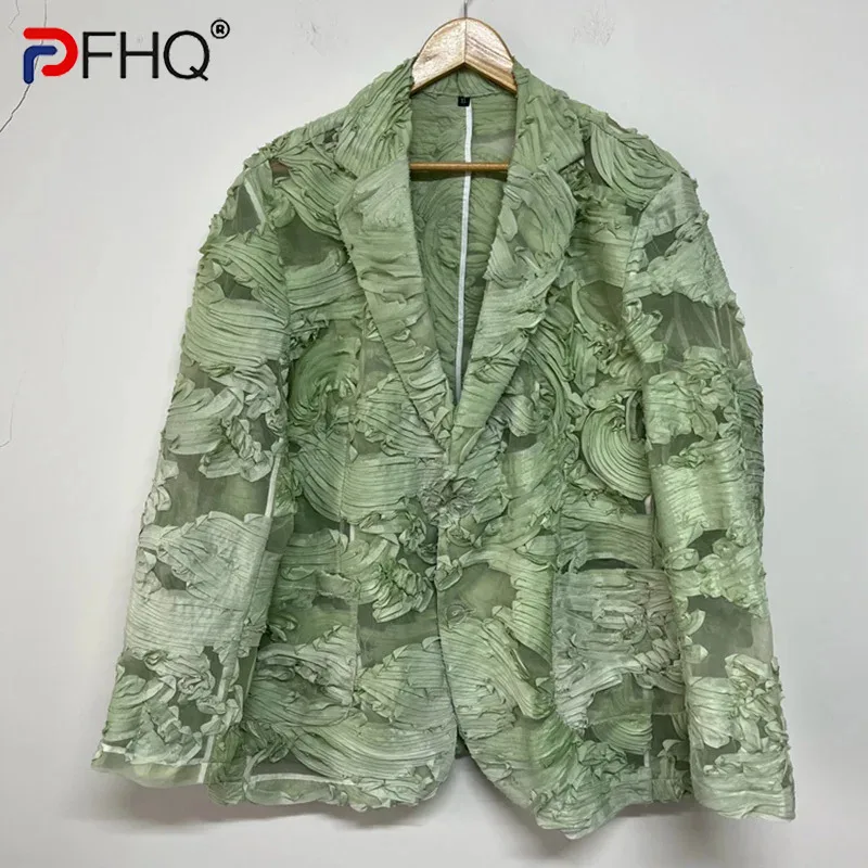 PFHQ Men\'s Three-dimensional Floral Blazers Light Luxury Transparent Creativity Delicacy Male Summer Cool Suit Jackets 21Z4418