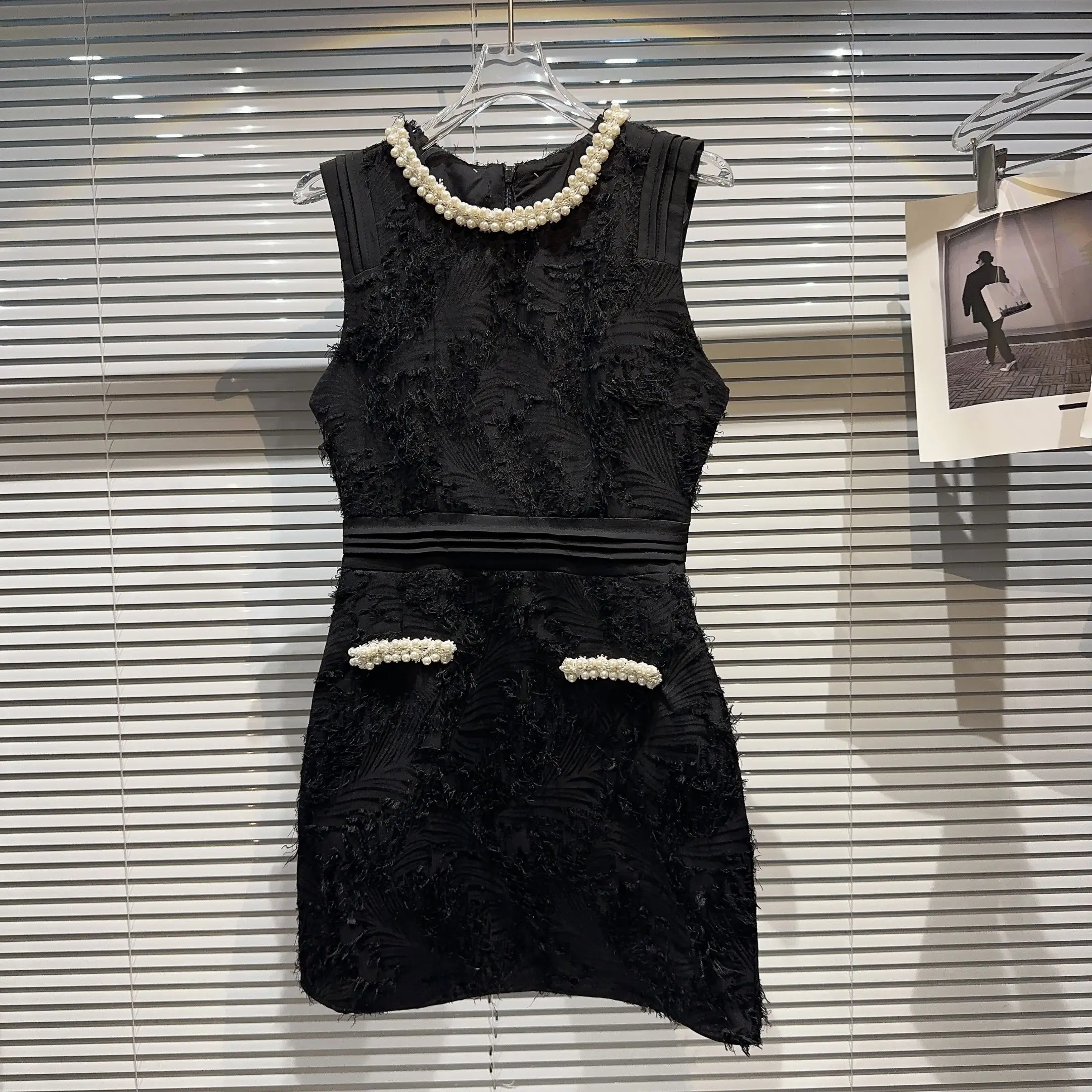 خريف 2025 ياقة لؤلؤية للتخسيس Ele Lady Dr H-Line قطعة واحدة صيفية بدون علامة تجارية مسجلة