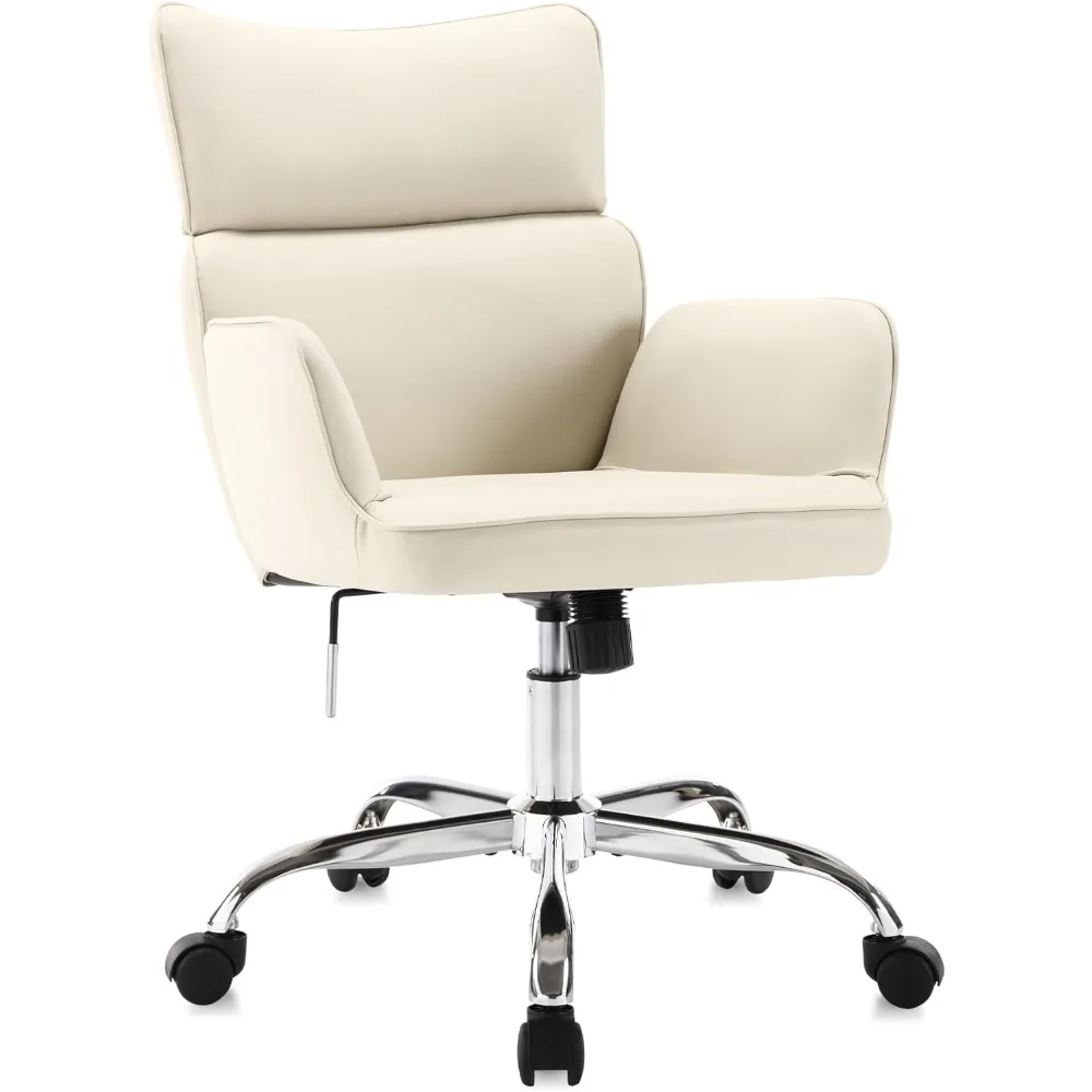 

Home Office Chair with Wheels, Adjustable Height Swivel Mid-Back Armchair Task Chair, Modern PU Leather Ergonomic Tilt Computer