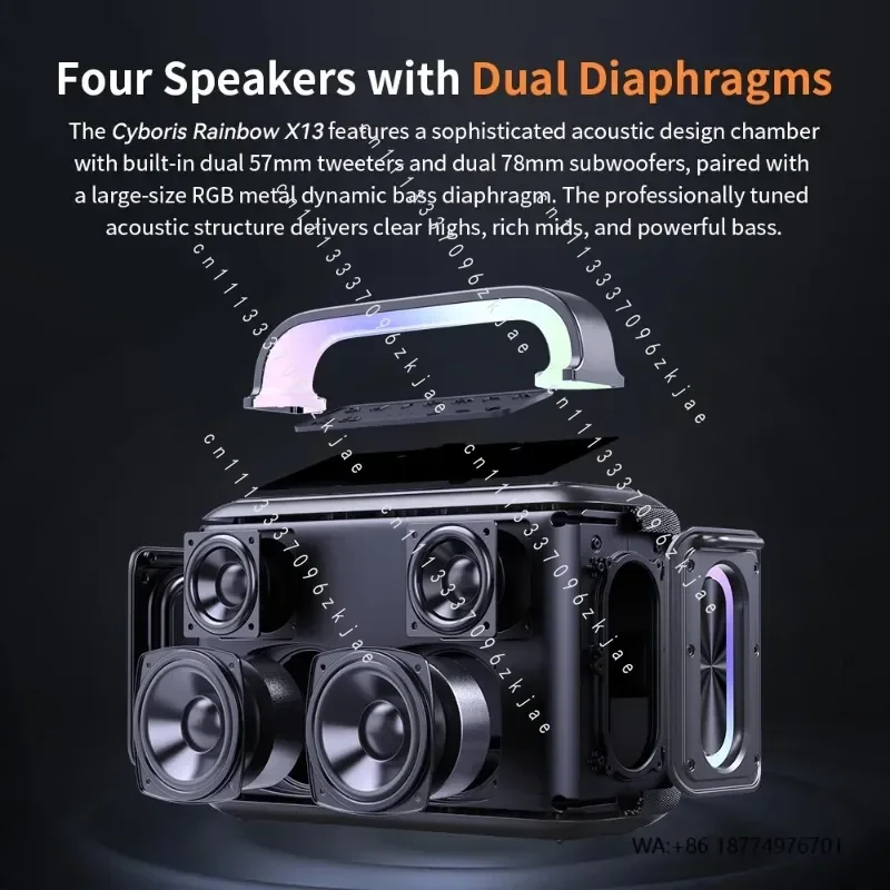 X13 Portable 200W Karaoke Machine with RGB LED TWS Adult Wireless PA System Two Microphones Speakers
