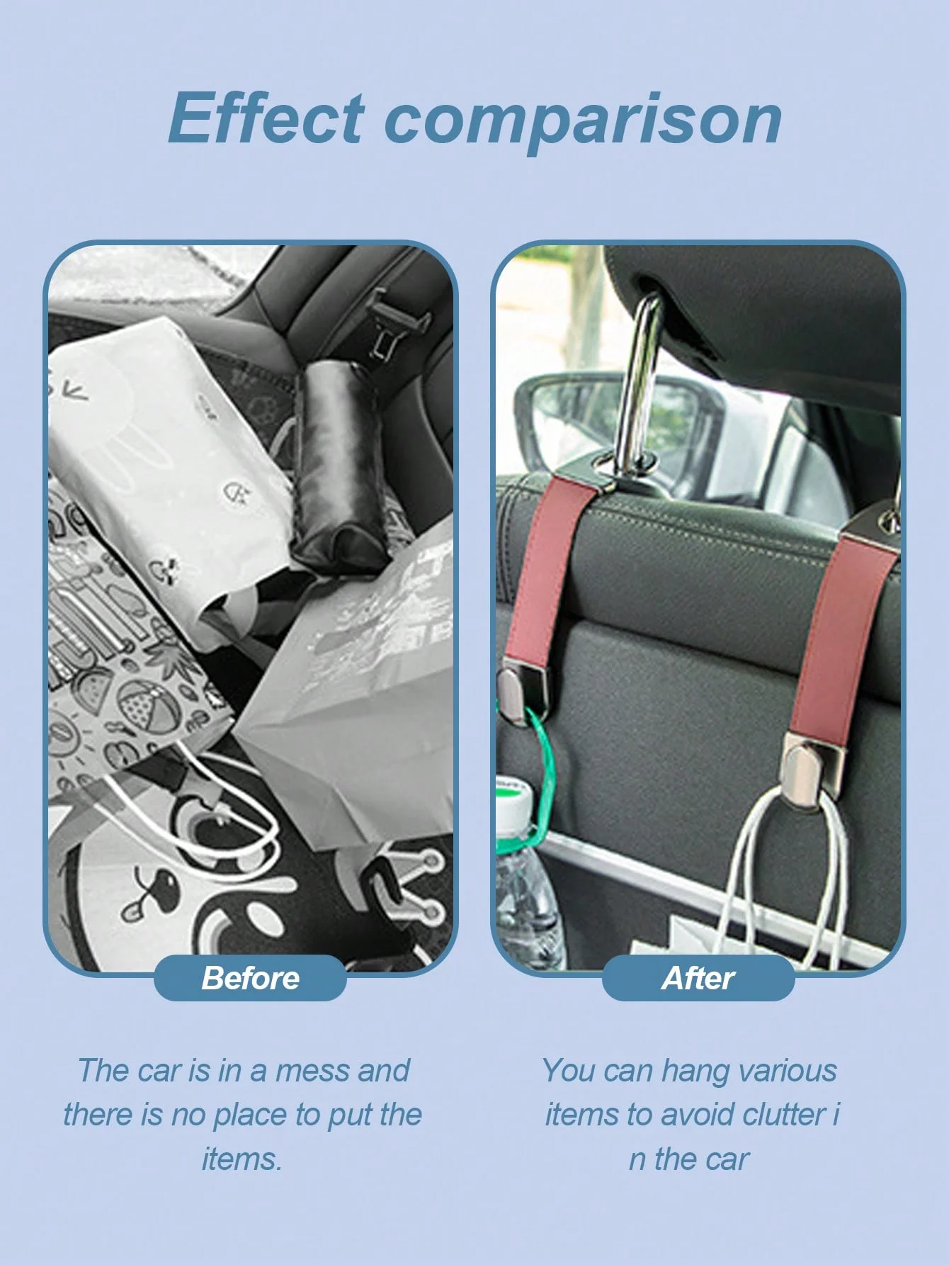 خطاف خلفي لمقعد السيارة مخفي، معدن وجلد قوي، منظم خلفي (حقائب ظهر/زجاجات/حقائب)، قابل للطي، مصنوع من خليط معدني مقاوم للخدش #4