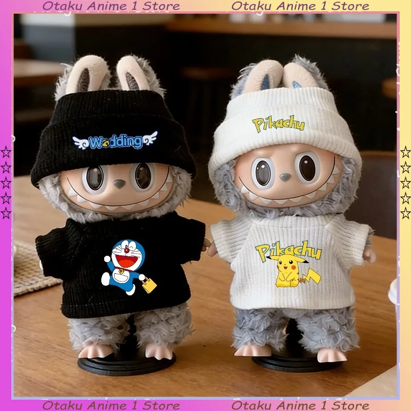

For Labubu Casual T-shirt 2 Sets - Cartoon Printing Doll Clothes Soft Cotton Outfits for 17cm Vinyl Dolls with Everyday Style