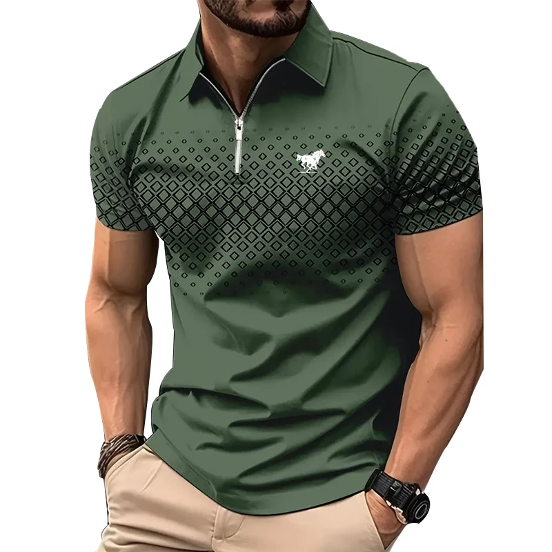 Men New Summer Slim Fit Short Sleeve Sport Polo Shirt Men Business Casual Zipper Polo Shirt Logo Print Sport Tops Polo Shirt