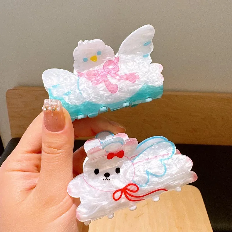 Colorful Acrylic Book Bird Rabbit Bear Printed Crab Hair Claw Clip For Women Korean Plastic Ponytail Hairpin Hair Accessories