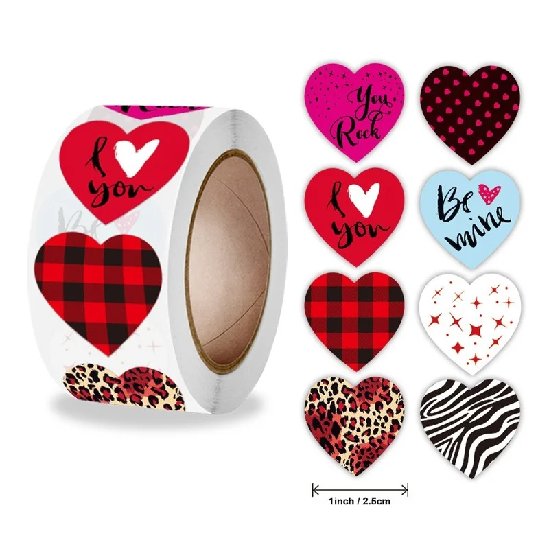 50-500pcs Red Hearts Valentine's Day Sticker 8 Patterned Gift Decorations Adhesive Label for Small Commodities Seal Decoration