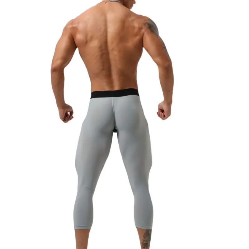 Mens Fitness Plus Size Sporty Cropped Leggings Skinny Workout Tight Joggers Pants High Elasticity Sexy Trousers