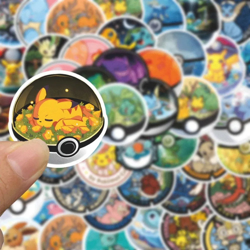 50PCS Cute Anime Pikachu Stickers Cartoon Poke Ball Decals DIY Laptop Phone Fridge Waterproof Sticker Kids Toy