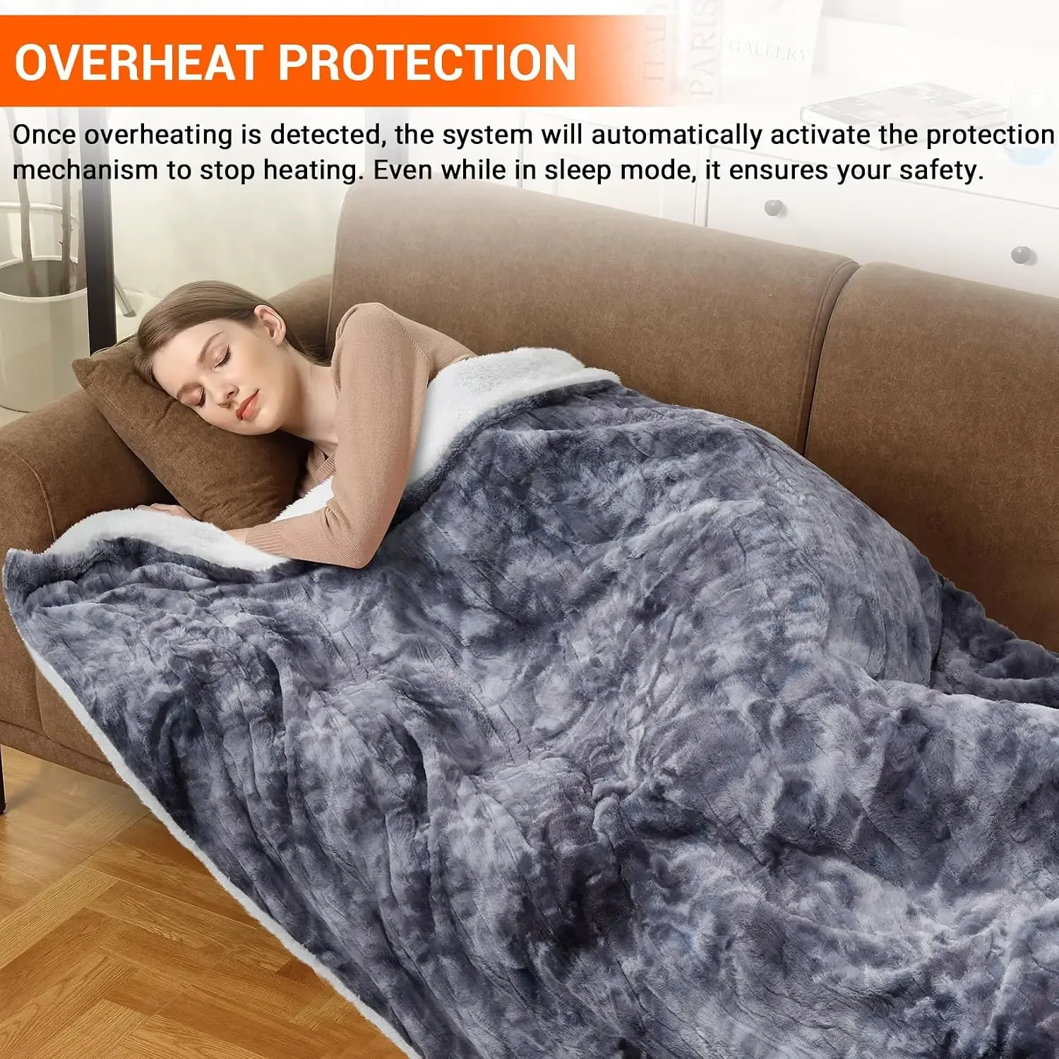 Garvee Electric Heated Blanket Soft Faux Fur Sherpa Heating Blanket 10 Hours Auto Shut-Off ,Overheat Protection,ETL Certified,Fast Heating,Machine Washable 5 Fast Heating Levels