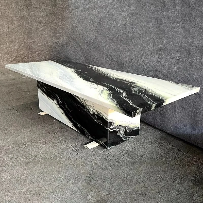 Elegant Modern Design 6 Seater Rectangle Table Living Room Table Fashion Panda White Marble Dining Table for Living Room