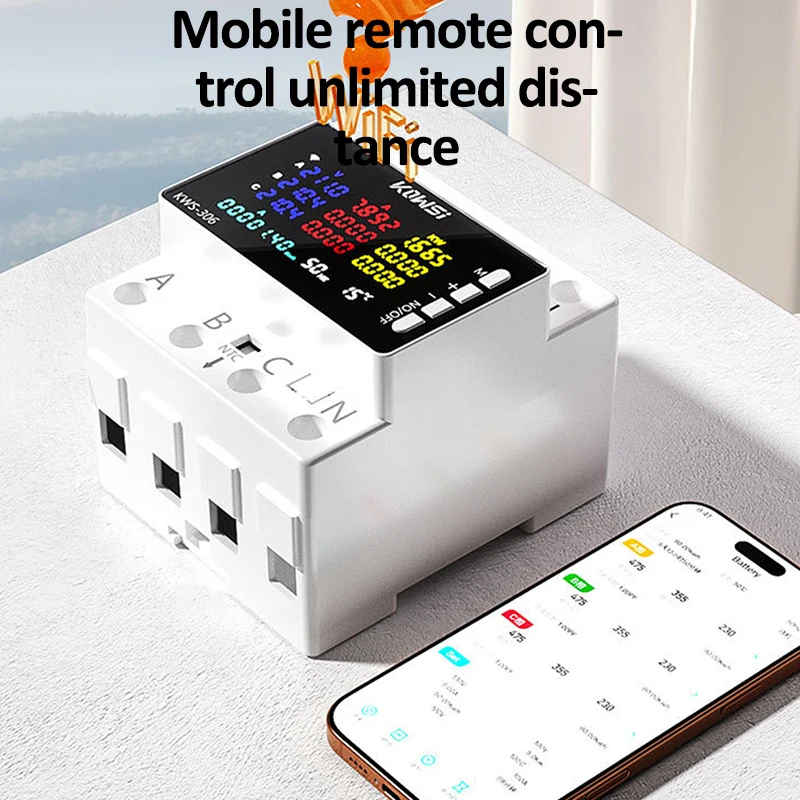 واي فاي الطاقة مقياس الطاقة التيار المتناوب رصد التيار المتناوب 85-290 فولت 80A 3 المرحلة 4-سلك DIN السكك الحديدية أكثر من تحت الجهد حامي عداد الكهرباء