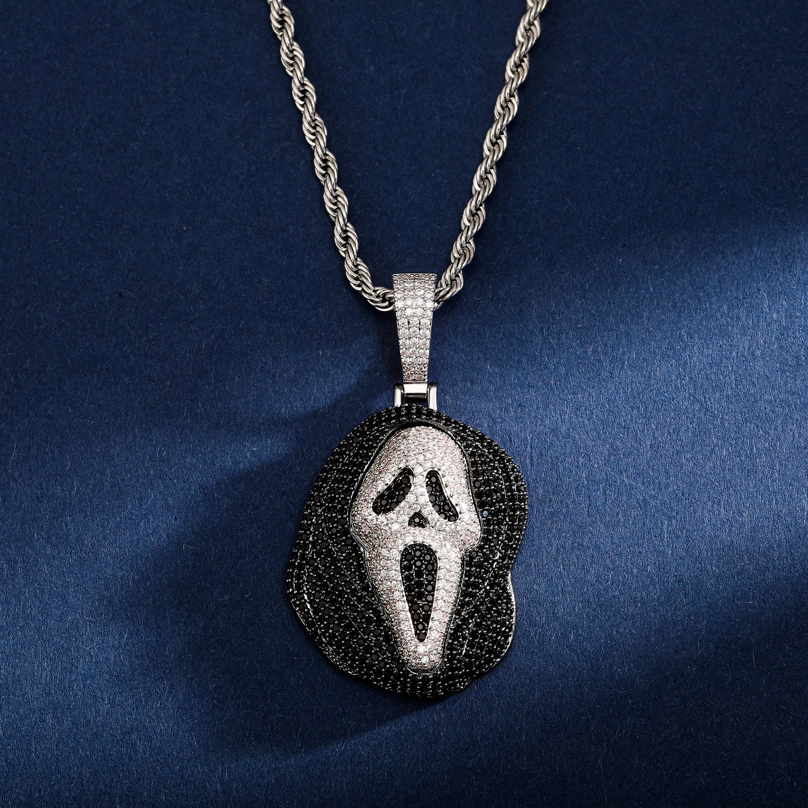 GUCY Ghost Necklace and Pendant with 4MM Tennis Chain  and Bling Cubic Zircon Men Jewelry For Gift