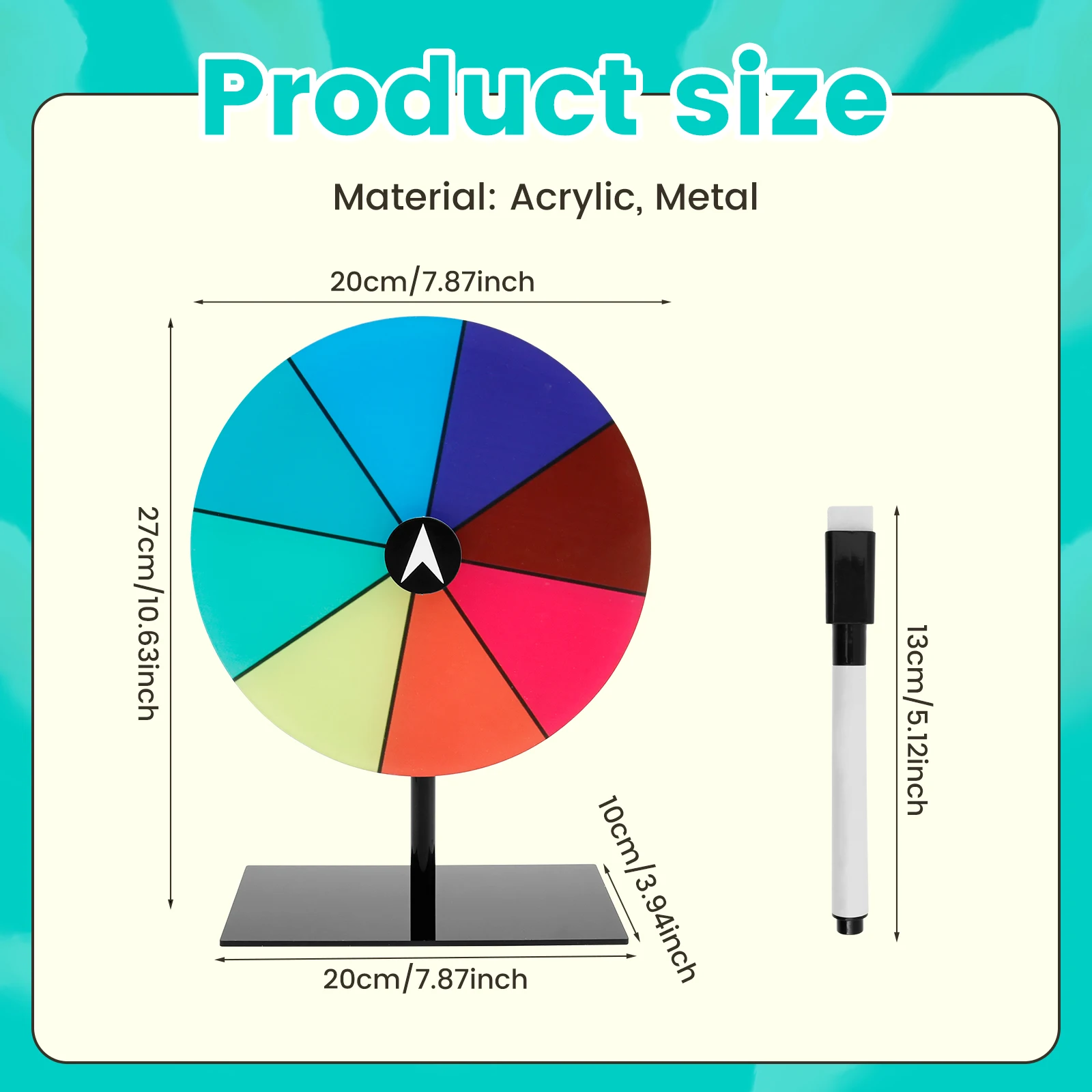 Prize Wheel Dry Erase Spin Wheel Spinner Game Color Roulette Wheel Editable Spin Wheel For Prize Tabletop Prize Wheel with Stand