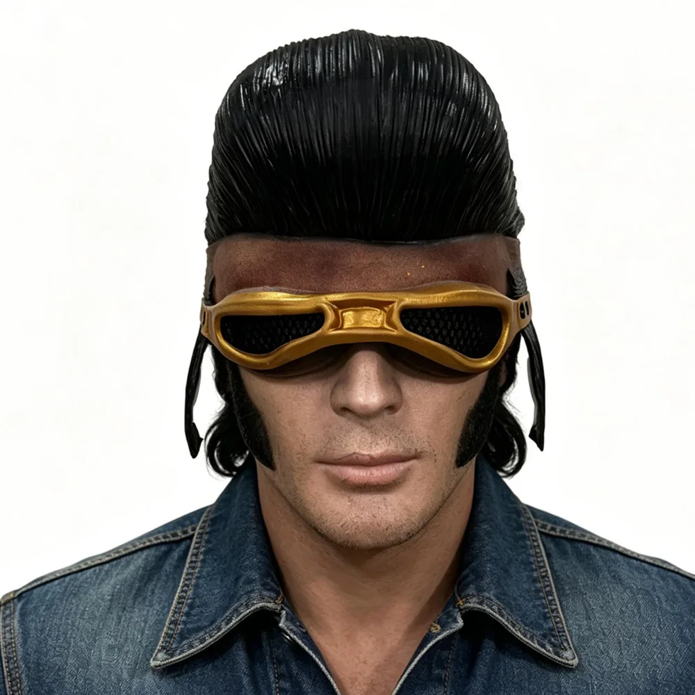 

Elvis Half Face Mask Cosplay Retro Vintage Latex Helmet Masks Carnival Masquerade Dress Up Halloween Party Costume Prop