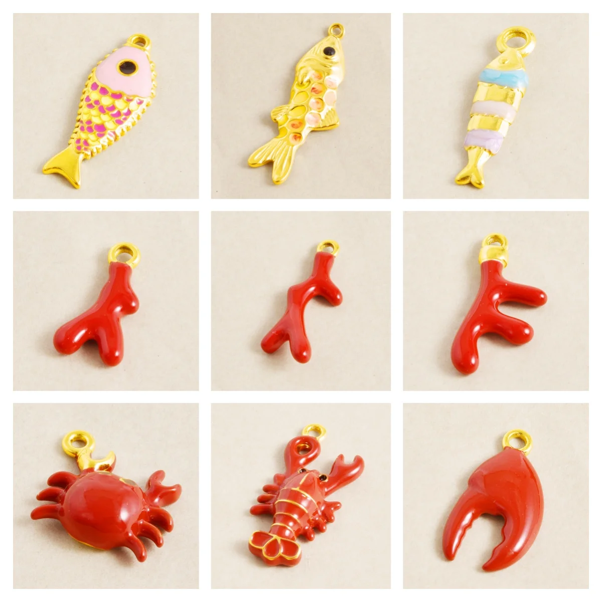 Cute 5pcs/Lot Sea Animal Stainless Steel Enamel Pendants Fish Coral Crab Lobster Crab Claw Pendant For DIY Jewelry Making Gift - Image 2