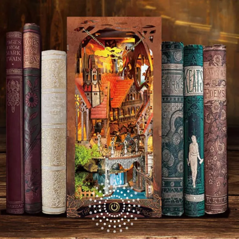 

DIY Book Nook Wooden Miniature Model Kit Spirit Valley Magic Ring Bookend 3D Puzzle Bookshelf Decor Creative Gift for Book Lover