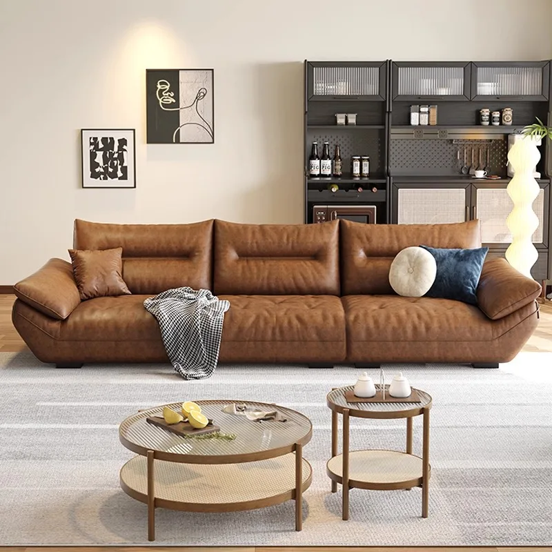 Genuine leather living room small apartment, vertical sailboat, cloud leather sofa