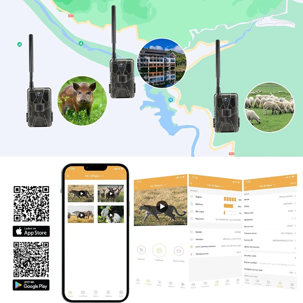 Outdoor 4K Live Video APP Control Trail Camera Cloud Service 30MP Hunting Cameras 4G Cellular Mobile IP66 Wildlife Night Vision