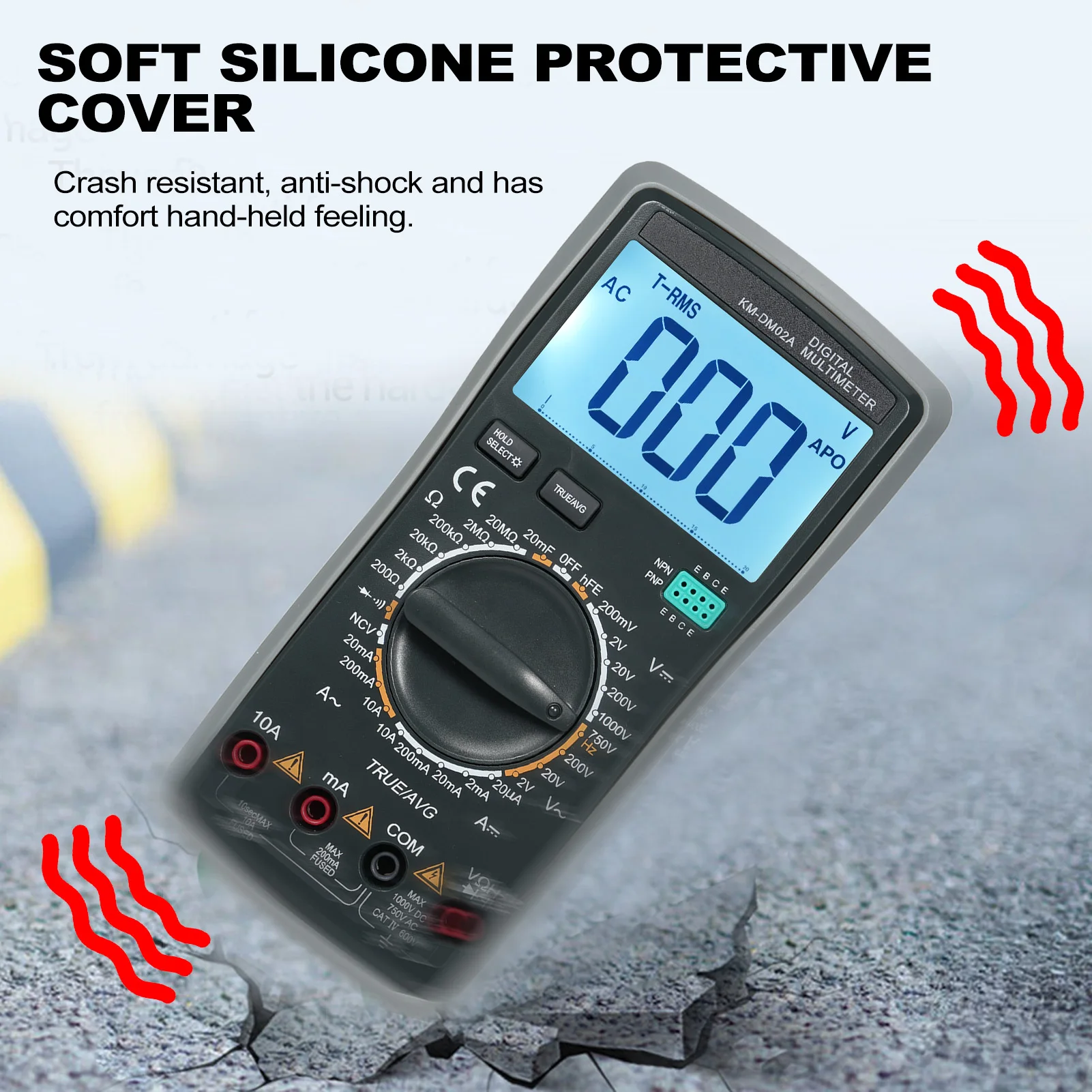 Handheld Tester Digital Multimeter Diode Test for hfe Transistor Test Automatic Power Off Soft Silicone Protective Cover