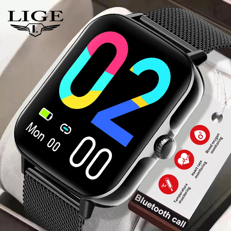 

LIGE Men Smart Watch for Android iOS Bluetooth Call Fitness Watch 1.91'' HD Screen Wrist Smartwatch with Sleep Monitor,Black