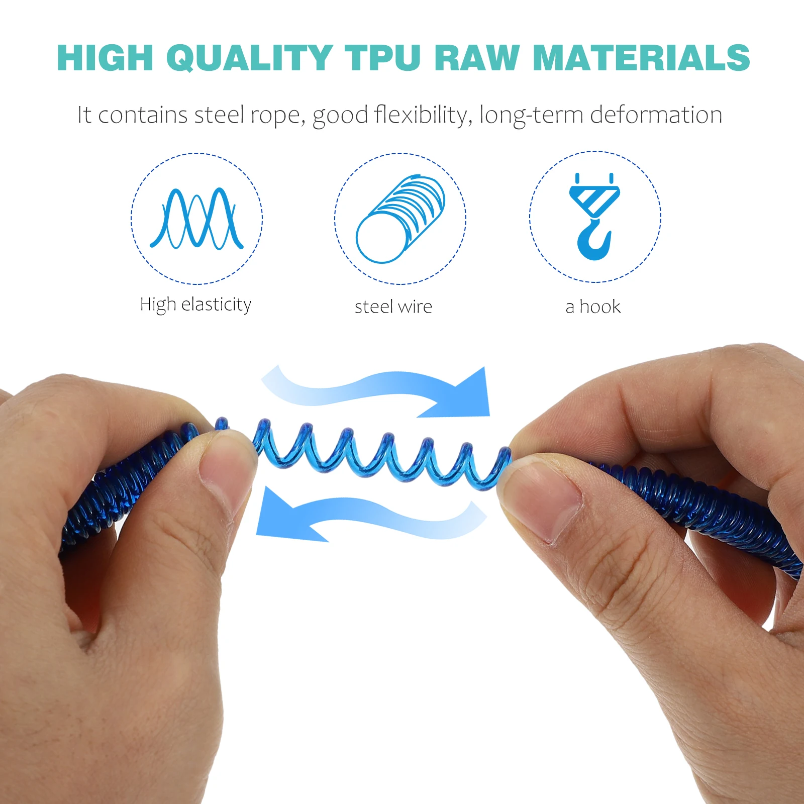 

5 Pcs Spring Rope Fishing Lanyard Climbing Carabiner Spiral Coil Steel Wire TPU Retractable Outdoor Hiking Camping Use