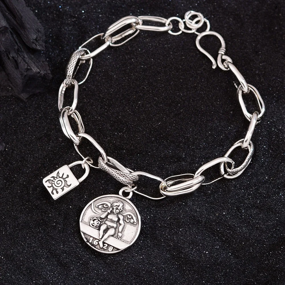 New Arrival Vintage Angel Tag Design Thai Silver Ladies Charm Bracelet Promotion Birthday Gifts For Girlfriend