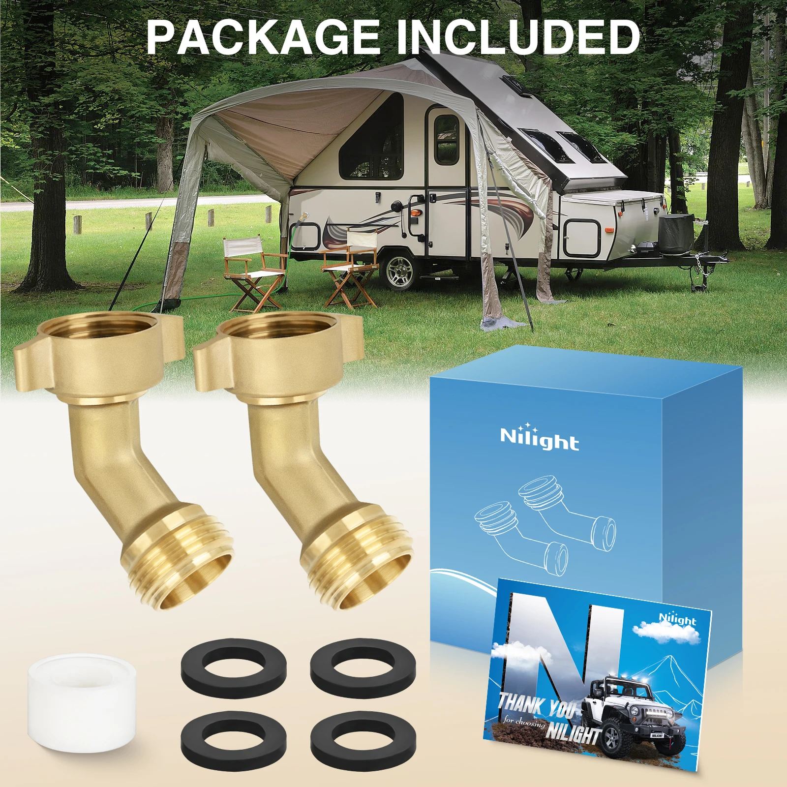Nilight 45 Degree Hose Elbow for RV Garden Water Hose Elbow Fitting 3/4