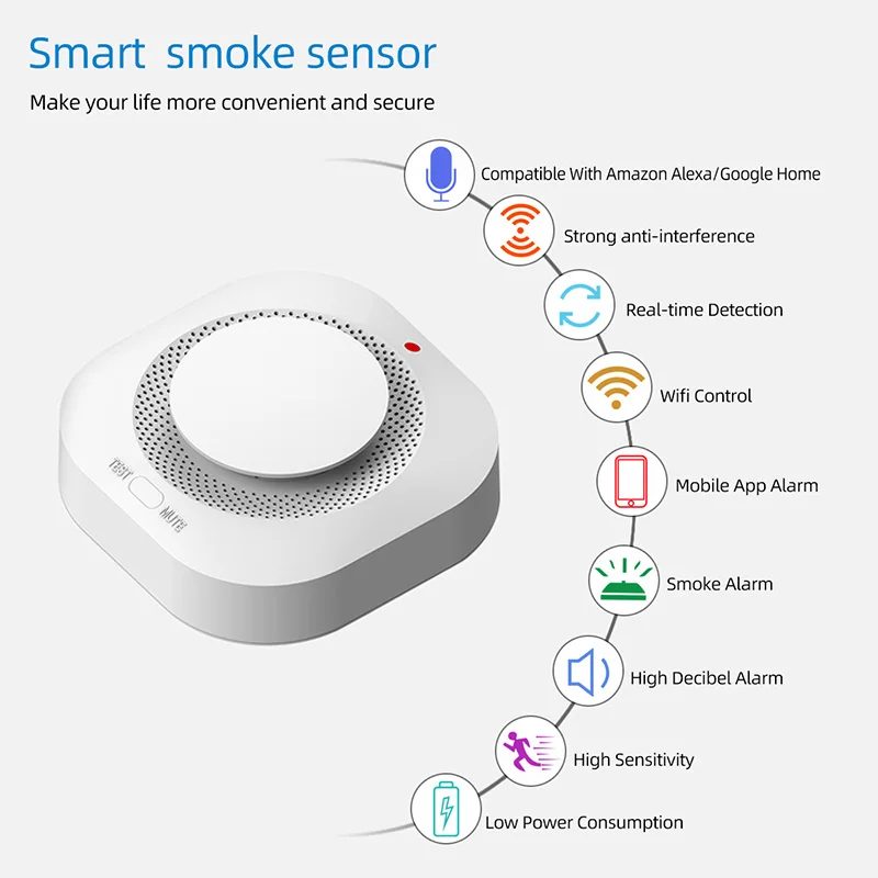 Tuya WiFi 스마트 연기 감지기 경보 센서 스마트 라이프 APP를 통한 홈 보안 시스템 용 홈 보안 화재 방지