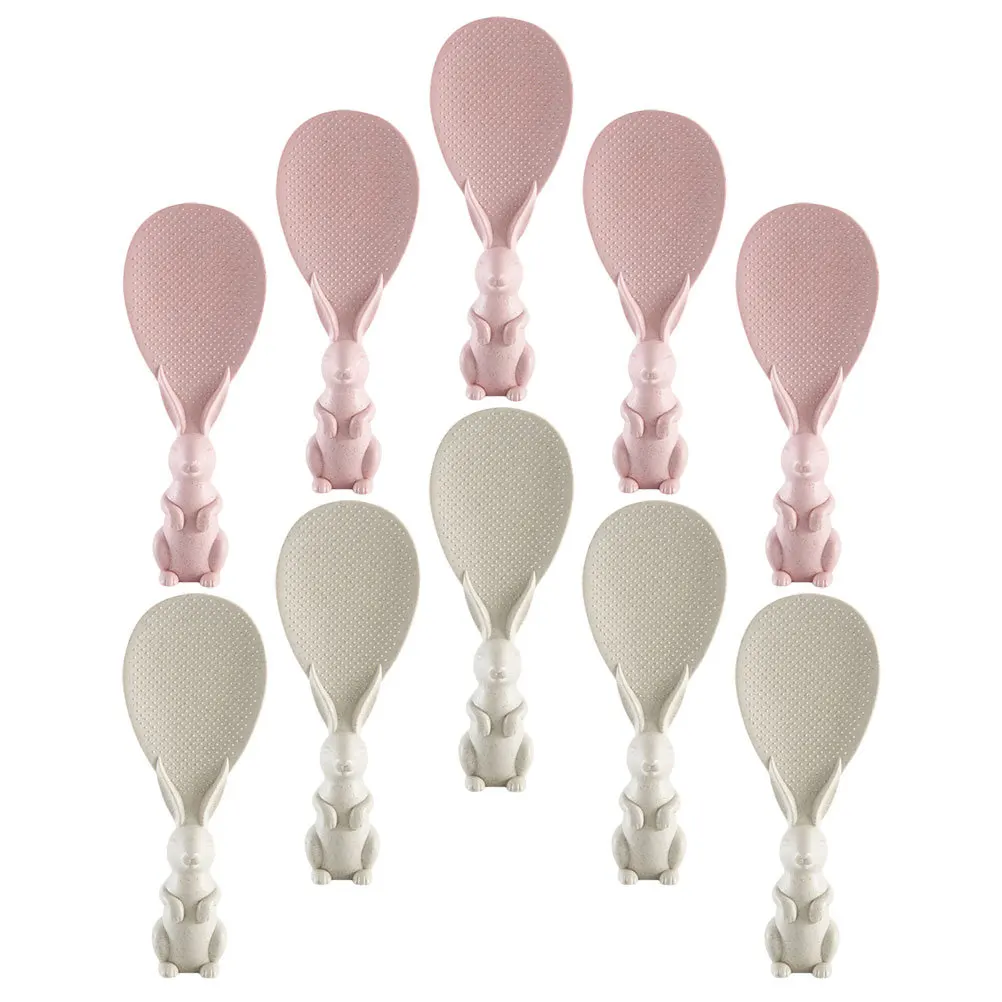 ملاعق أرز غير لاصقة 10 قطعة من قش القمح PP مغرفة لطباخ الأرز مجاذيف وجبة بسيطة صديقة للبيئة مجموعة أدوات المطبخ