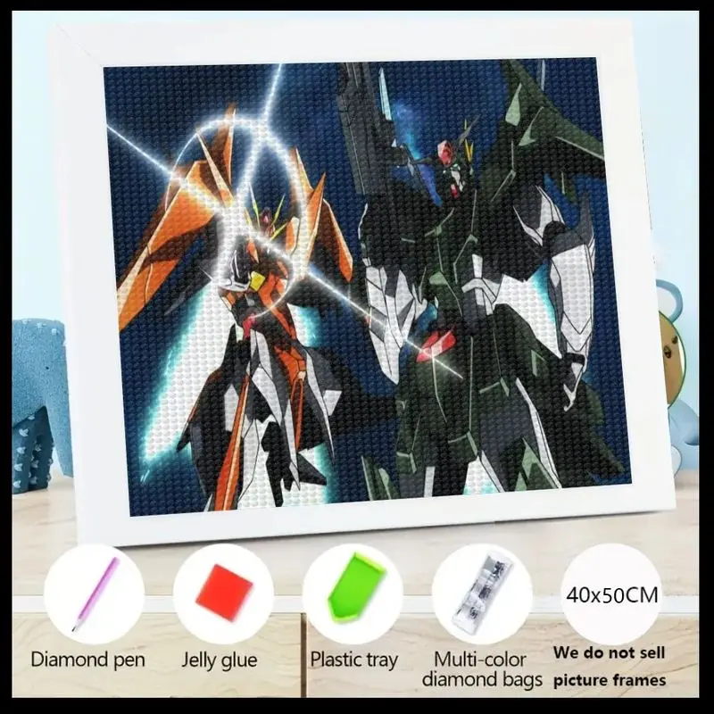 

1PC 5D Diamond Painting Kit, Full Drill DIY Anime Mecha Robot Gundam Battle Scene Wall Art, 40x50CM Crystal Diamond Embroidery,