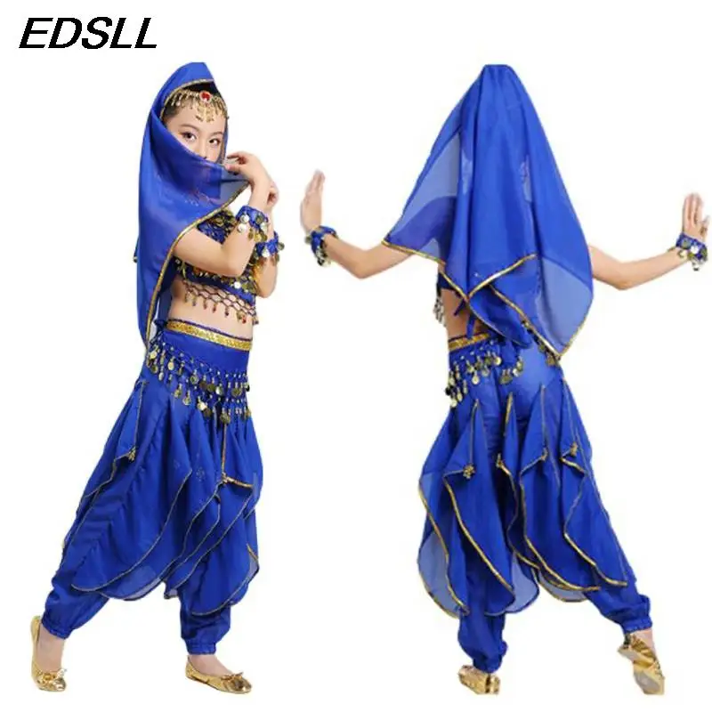 4PCS New Kids Girls Belly Dance Set Children's  Indian Dance Clothing Dance Performance Outfit Set Halloween Costumes