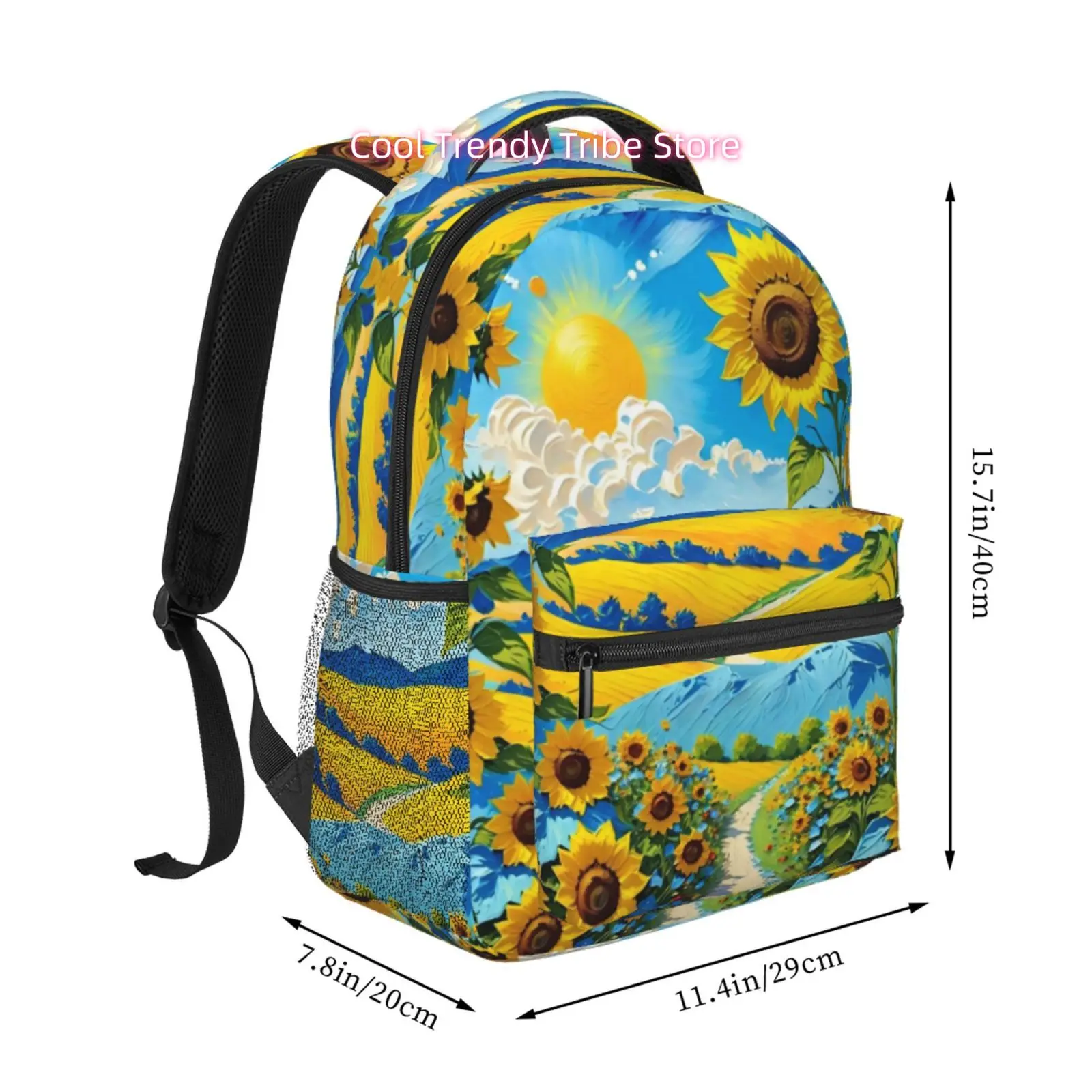 Sunflower Field Oil Painting Print Trendy Unisex Travel And Sports Backpacks, Ideal for Ipads And Laptops, Adjustable Straps, fo