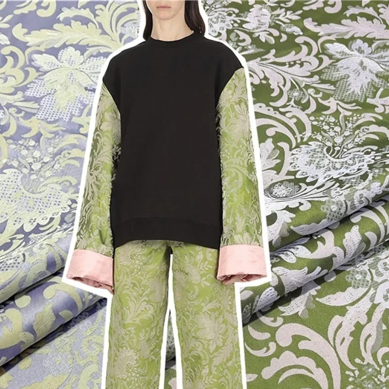 

Yarn-Dyed Brocade Jacquard Fabric Vintage Flowers Dark Lines Dress Windbreaker Coat Clothing Brand Fashion Sew Wholesale Cloth