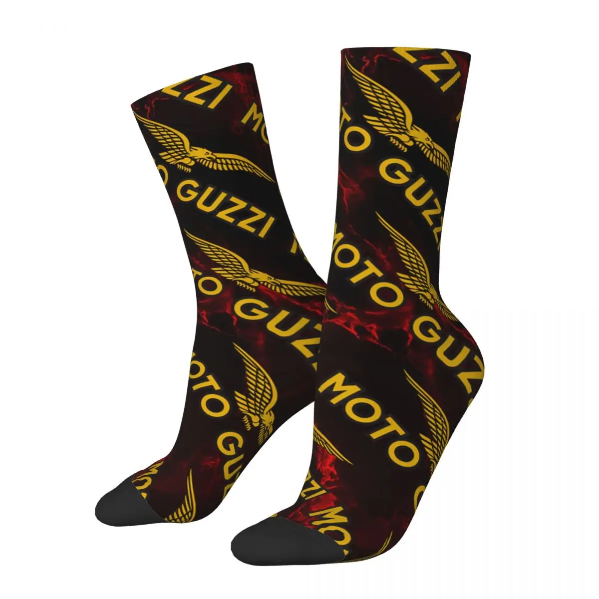 Crazy compression Yellow Sock for Men Harajuku Moto Guzzis Seamless Pattern Crew Sock Casual