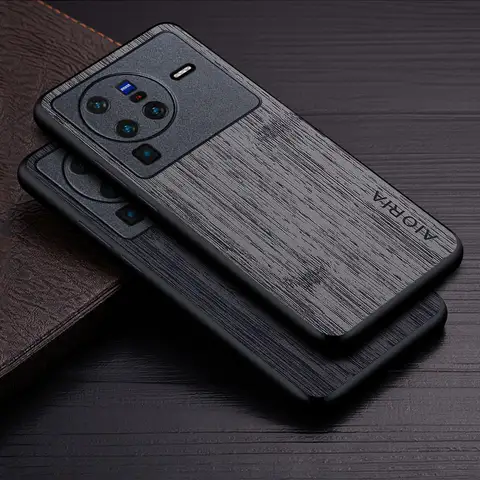 Case For Vivo X80 70 60 50 T1 Pro V21 V21E V23 V23E Y15S Y15A Y01 Y33T Y33S Y55 Y75 5G 4G bamboo wood pattern Leather cover case