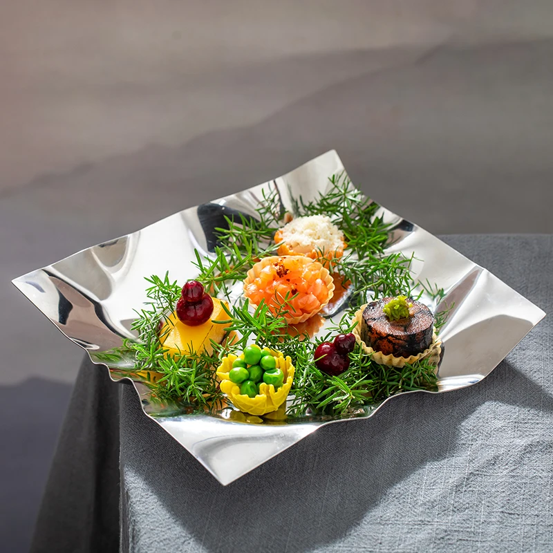 Hotel Characteristic Molecular Cuisine Restaurant Stainless Steel Square Plate Creative Artistic Conception Fusion Dish