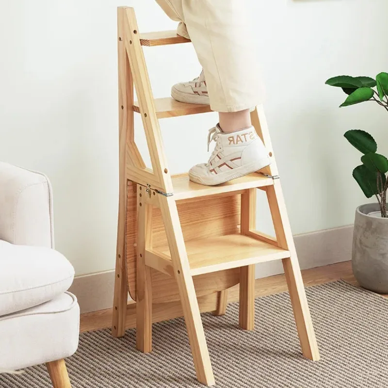 Solid Wood Ladder Chair Household Ladder Chair Folding Dual-use Ladder Stool Climbing Pedal Staircase Multi-functional