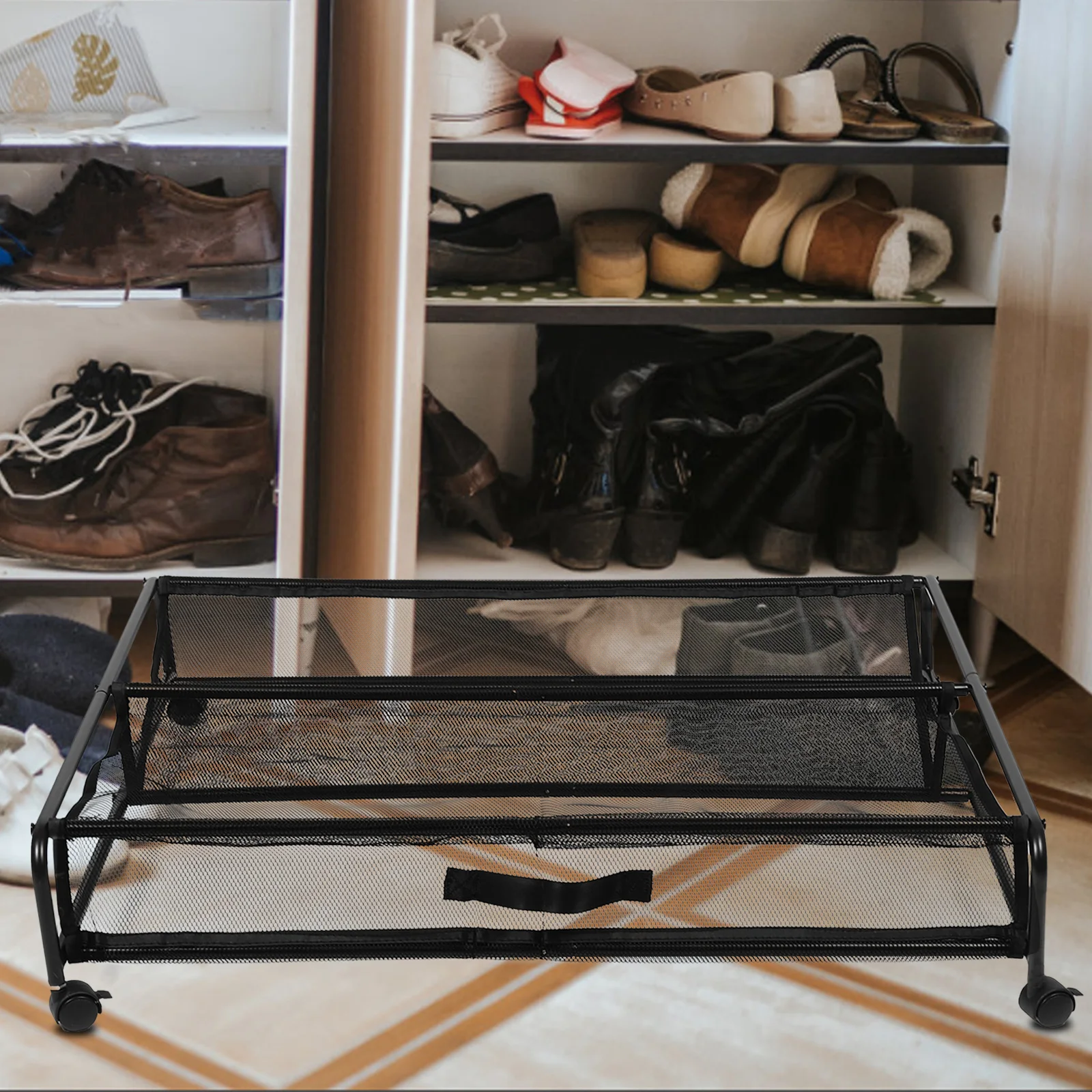 

Container Mesh Shoe Rack Rolling Organizer Space Saving Bed Bin For Clothes Couch Storage Room Furniture Under