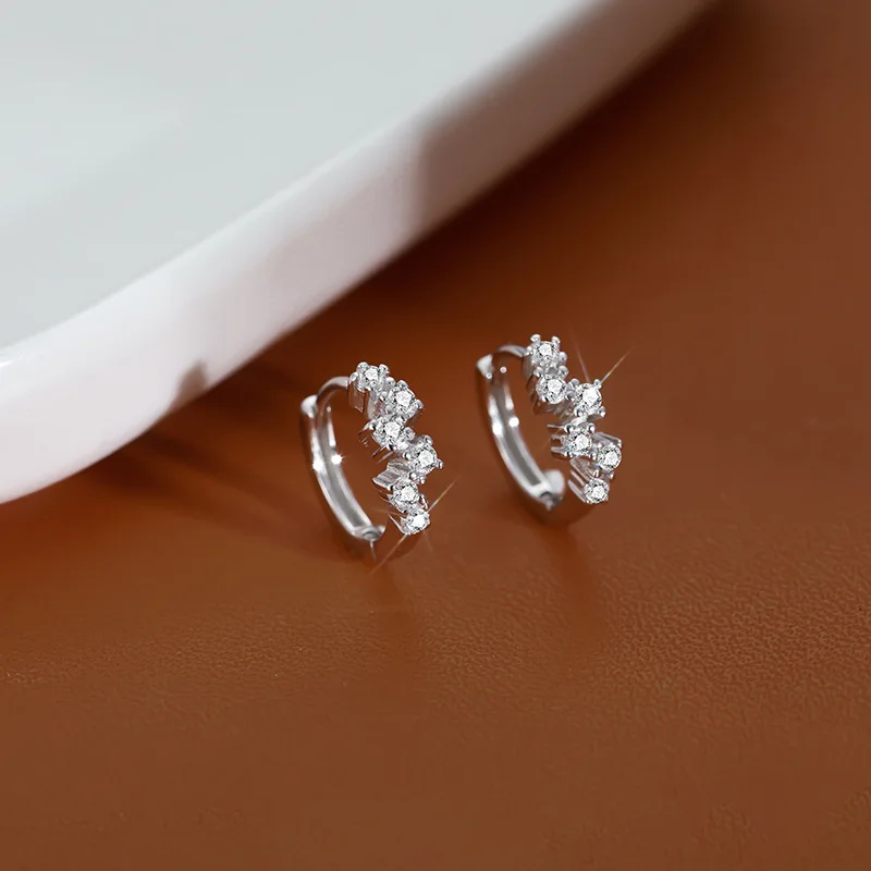 Luxury Shiny 925 Sterling Silver Inlaid Full Tiny Zircon Hoop Earrings for Woman Girl Geometry Designer Jewelry Accessories Gift