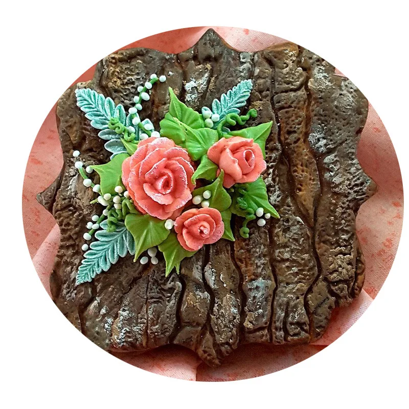 3D Tree Stump Fondant Mold Wood Bark Texture Impression Lace Mat Cake Border Decorating Tools Sugarcraft Supplies Cupcake Topper