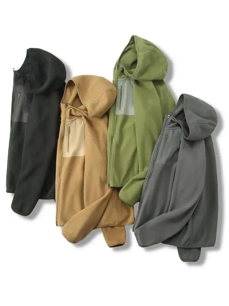 

Double-Sided Fce Hooded Jaet Men's Loose Casual Warm Outerwear Polyester Fabric Long Sve Zipper Closure Color