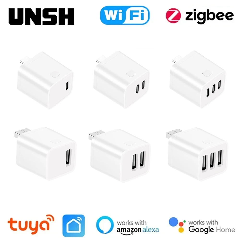 Tuya Smart WiFi/Zigbee Micro 1 2 3 USB Adaptor Switch 5V Mini USB Type-C Power Adaptor Smart Life Control Via Alexa Google Alice