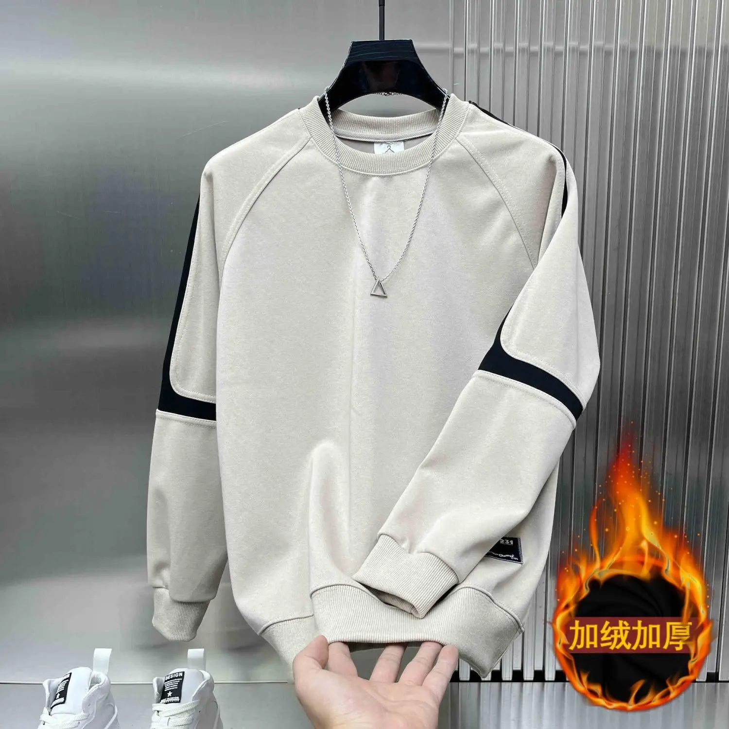 American Retro Sweatshirt Men's 2025 Autumn and Winter Plus Velvet Round Neck Long Sleeve T-shirt Pullover