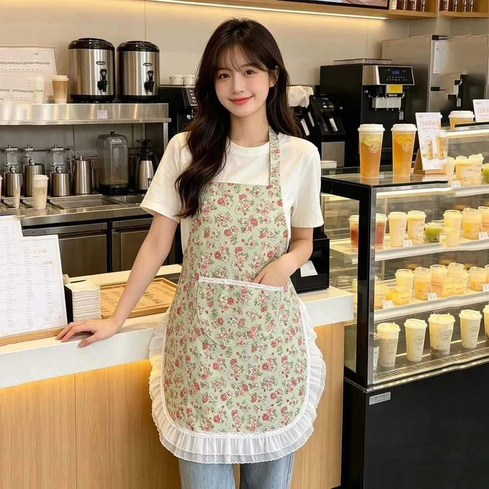 Creative Stain Resistant Neck Hanging Apron Floral Lace Breathable Cooking Apron Soft Wear Resistant Work Clothes Women